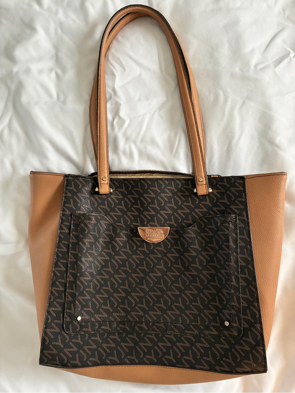Jones New York Tan and Dark Brown Logo Tote